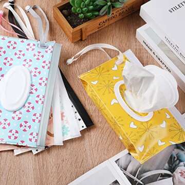 FEBSNOW 6 Pack Baby Wipes Dispenser, Portable Refillable Wipe Holder, Baby Wipes Container, Reusable Wipes Case, Baby Travel Wet Wipes Pouch