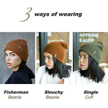 FURTALK Beanie Hats for Women Men Winter Hats Womens Knitted Slouchy Beanies Cuffed Skull Cap Warm Ski Hat Pine Green