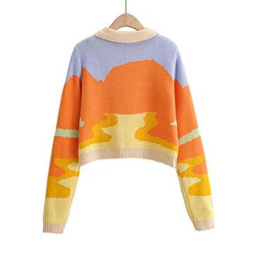 Women Y2K Knit Cardigan Floral Knitwear Button Down Long Sleeve V Neck Cropped Sweater Outerwear Coa...