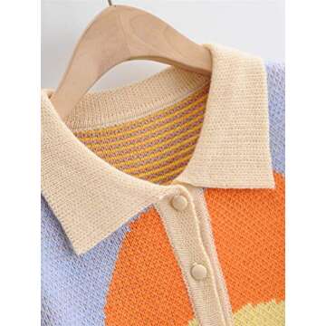 Women Y2K Knit Cardigan Floral Knitwear Button Down Long Sleeve V Neck Cropped Sweater Outerwear Coat Tops (B Yellow, M)