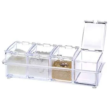 LZYLL Clear Seasoning Box - 4 Piece Acrylic Spice Storage Container storage Tool for Kitchen Herb Spice Tools Gadgets-Cruet with Cover and Spoon