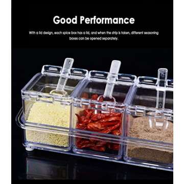 LZYLL Clear Seasoning Box - 4 Piece Acrylic Spice Storage Container storage Tool for Kitchen Herb Spice Tools Gadgets-Cruet with Cover and Spoon