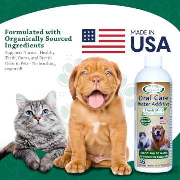 Mad About Organics Oral Care Water Additive for Cats & Dogs – Gentle Dental Support – Reduces Breath Odors, Promotes Gum Health – No Brushing – Convenient for Daily Use, Fresh Mint Flavor, 16 FL oz