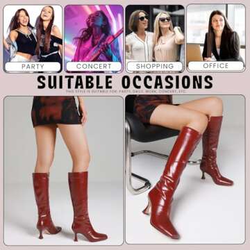 CYNLLIO Knee High Boots Women Kitten Heel Boots Square Toe Stiletto Tall Boots Fashion Red Long Boots Comfy Fall Boots Walking Office Party Shoes