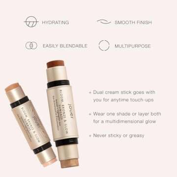 Jouer Bloom, Bronze & Glow Bronzer + Highlighter Stick - Cream Contour Makeup Stick - Hydrating Rose...