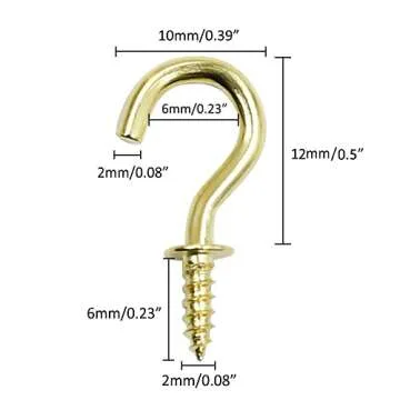 Biaungdo 100 Pcs 1/2" Ceiling Cup Hooks - Durable Crafting & Home Decor Solutions
