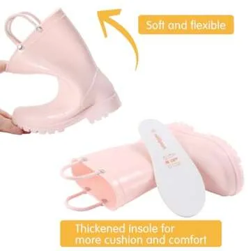 WILLPORT Toddler Rain Boots,Waterproof Kids Rain Boots with Easy-on Handles for Boys and Girls,Crystal Pink,7 Toddler