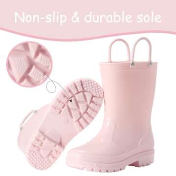 WILLPORT Toddler Rain Boots,Waterproof Kids Rain Boots with Easy-on Handles for Boys and Girls,Crystal Pink,7 Toddler