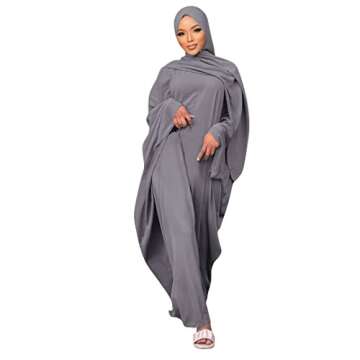 IKADEX Muslim Dress for Women Pakistani Kaftan Abaya Robe + Hijab Arabic Islamic Prayer Clothes Duba...