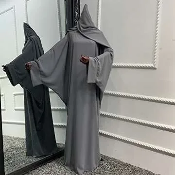 IKADEX Muslim Dress for Women Pakistani Kaftan Abaya Robe + Hijab Arabic Islamic Prayer Clothes Dubai Outfits Grey Set