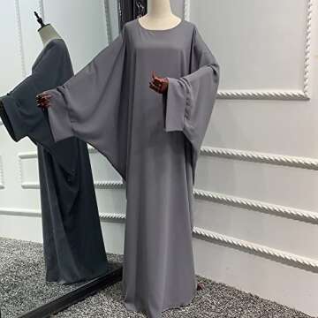 IKADEX Muslim Dress for Women Pakistani Kaftan Abaya Robe + Hijab Arabic Islamic Prayer Clothes Dubai Outfits Grey Set