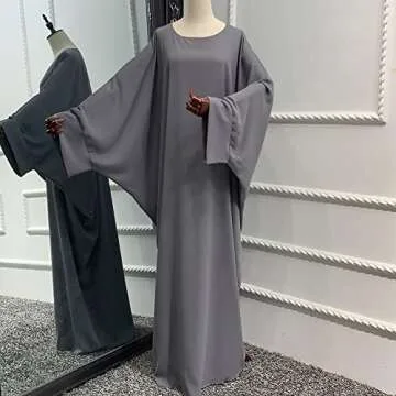 IKADEX Muslim Dress for Women Pakistani Kaftan Abaya Robe + Hijab Arabic Islamic Prayer Clothes Dubai Outfits Grey Set