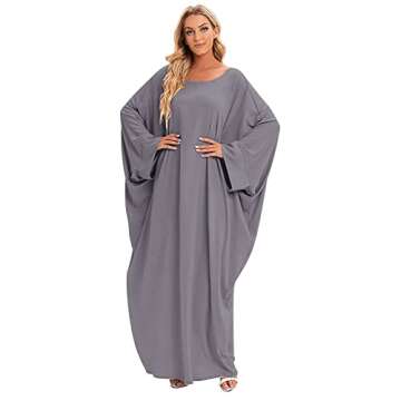 IKADEX Muslim Dress for Women Pakistani Kaftan Abaya Robe + Hijab Arabic Islamic Prayer Clothes Dubai Outfits Grey Set