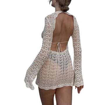 Yuemengxuan Women Crochet Cover Up Backless Cutout Hollow Out Summer Swimsuit Bikini Bathing Suit Swimwear Beach Dress