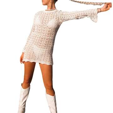 Yuemengxuan Women Crochet Cover Up Backless Cutout Hollow Out Summer Swimsuit Bikini Bathing Suit Swimwear Beach Dress