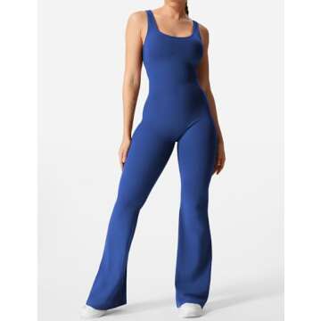 YEOREO Women Workout Flare Jumpsuits Sleeveless Backless Scrunch Butt V Back Gym Yoga Jumpsuit DarkBlue XL