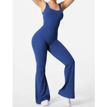 YEOREO Women Workout Flare Jumpsuits Sleeveless Backless Scrunch Butt V Back Gym Yoga Jumpsuit DarkBlue XL