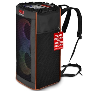 Pyle Portable Waterproof Speaker Bag, Tear-Proof Travel Case with Adjustable Backpack Straps, Side S...