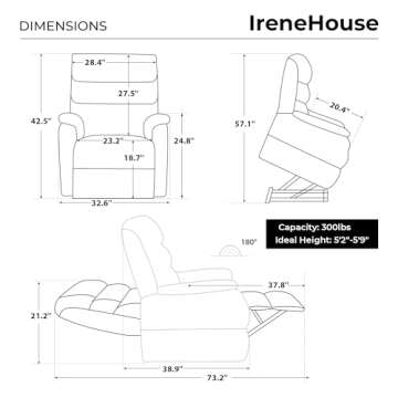 Irene House 9188 Medium Dual Motor Lay Flat Recliner Lift Chair Recliners for Elderly Infinite Position with Heat Massage Up to 300 LBS Electric Power Lift Recliner Chair Sofa (Grey Chenille)