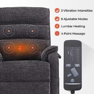 Irene House 9188 Medium Dual Motor Lay Flat Recliner Lift Chair Recliners for Elderly Infinite Position with Heat Massage Up to 300 LBS Electric Power Lift Recliner Chair Sofa (Grey Chenille)