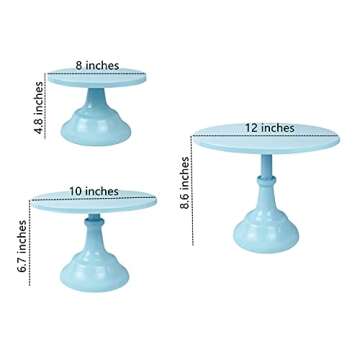 KERYNICE 3 Pcs Cake Stand Set Blue Metal Cupcake Holder Dessert Display Plate Decor Serving Platter ...