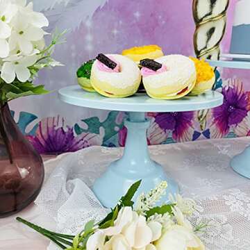 KERYNICE 3 Pcs Cake Stand Set Blue Metal Cupcake Holder Dessert Display Plate Decor Serving Platter for Baby Shower Wedding Birthday Parties Celebration