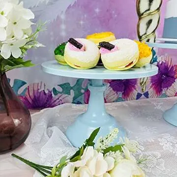 KERYNICE 3 Pcs Cake Stand Set Blue Metal Cupcake Holder Dessert Display Plate Decor Serving Platter for Baby Shower Wedding Birthday Parties Celebration