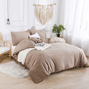 MoonxHome Duvet Cover Set Queen Size Boho Aesthetic Comforter Cover Bed Set Ball Pom Poms Fringe Lux...