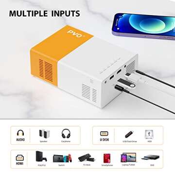 Mini Projector, PVO WiFi Projector Support 1080P 200" Portable Movie Projector, Phone Can Connect to Movie Wirelessly, Compatible with Smartphone/ Tablet/ Laptop/ TV Stick/ USB Drive
