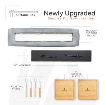 ROUNDFIRE Large Rectangle Tabletop Fire Pit - Portable Bioethanol Fireplace for Indoor & Garden (Classic Finish)