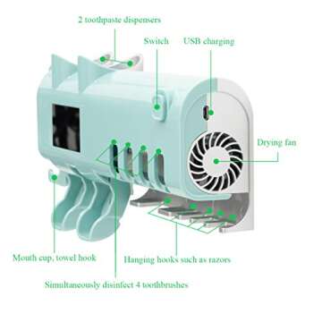 SHUKAN Toothbrush Hodler with 2 Toothpaste Dispenser, Bathroom Toothbrush Holder Wall Mounted with F...