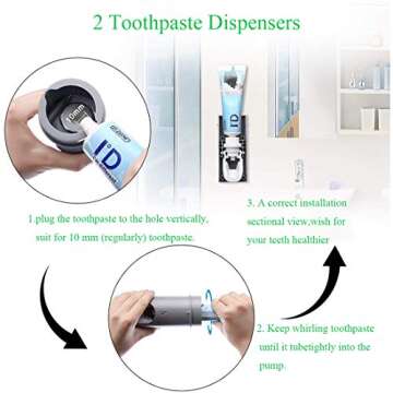 SHUKAN Toothbrush Hodler with 2 Toothpaste Dispenser, Bathroom Toothbrush Holder Wall Mounted with Function, 2000mAh Charging, Toothbrush Organizer for Ladies Baby Family（Blue）