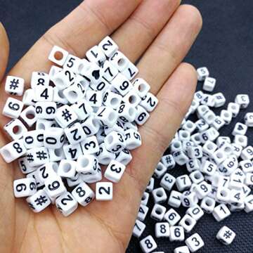 Amaney 400pcs White Acrylic Number Beads 6x6mm Mixed Number Beads Acrylic Plastic Cube Shape Loose Beads