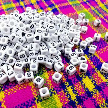 Amaney 400pcs White Acrylic Number Beads 6x6mm Mixed Number Beads Acrylic Plastic Cube Shape Loose Beads