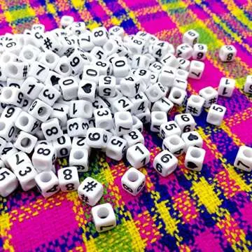Amaney 400pcs White Acrylic Number Beads 6x6mm Mixed Number Beads Acrylic Plastic Cube Shape Loose Beads