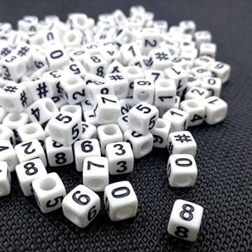 Amaney 400pcs White Acrylic Number Beads 6x6mm Mixed Number Beads Acrylic Plastic Cube Shape Loose Beads