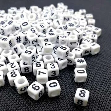 Amaney 400pcs White Acrylic Number Beads 6x6mm Mixed Number Beads Acrylic Plastic Cube Shape Loose Beads