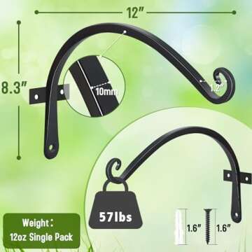 FEED GARDEN 2 Pack 12 Inch Hanging Plant Bracket Wall Hooks for Stylish Outdoor Decor