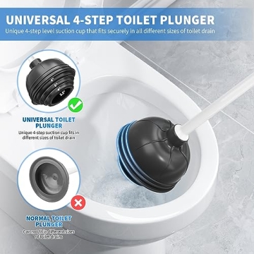 Heavy Duty Toilet Plunger and Brush Set with Modern Stand