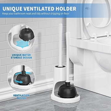 Heavy Duty Toilet Plunger and Brush Set with Modern Stand