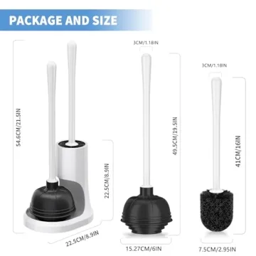Heavy Duty Toilet Plunger and Brush Set with Modern Stand