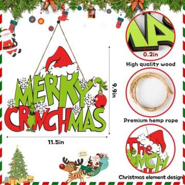 Christmas Door Hanger Decorations,2Pcs XL Wooden Christmas Door Sign,Christmas Tree Decorations,Christmas Thief Stole Deco,2024 Xmas Gifts for Wall Decorations Indoor Outdoor