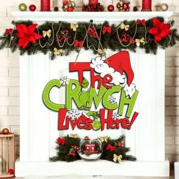 Christmas Door Hanger Decorations,2Pcs XL Wooden Christmas Door Sign,Christmas Tree Decorations,Christmas Thief Stole Deco,2024 Xmas Gifts for Wall Decorations Indoor Outdoor