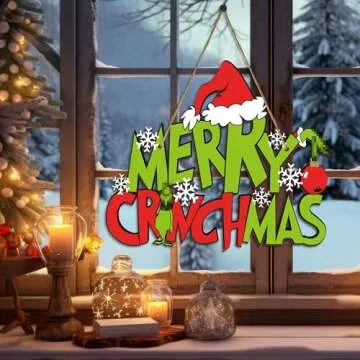 Christmas Door Hanger Decorations,2Pcs XL Wooden Christmas Door Sign,Christmas Tree Decorations,Christmas Thief Stole Deco,2024 Xmas Gifts for Wall Decorations Indoor Outdoor