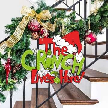 Christmas Door Hanger Decorations,2Pcs XL Wooden Christmas Door Sign,Christmas Tree Decorations,Christmas Thief Stole Deco,2024 Xmas Gifts for Wall Decorations Indoor Outdoor