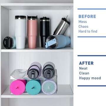 HOGARSWE Water Bottle Organizer, Storage Holder for Kitchen Organization,Fridge, Pantry,Cabinet,Countertop,Cupboard- Plastic Cup Rack Shelf for Wine,Drinks- 4 Layers,Each Rack Holds 3 Containers,Clear