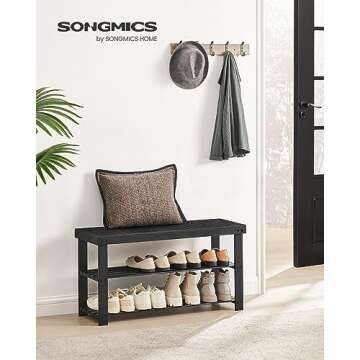 SONGMICS Shoe Rack Bench, 3-Tier Bamboo Shoe Storage Organizer, Entryway Bench, Holds Up to 286 lb, ...