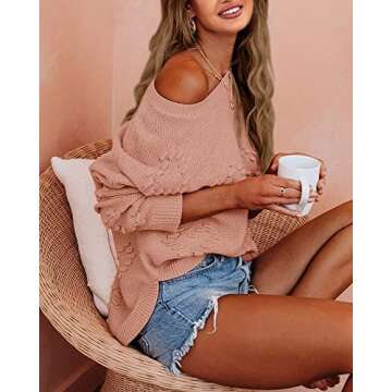 Tutorutor Womens Cute Heart Love Print Sweater Oversized Crew Neck Dot Ball Loose Knitted Spring Jum...