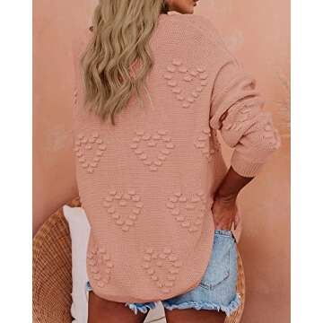 Tutorutor Womens Cute Heart Love Print Sweater Oversized Crew Neck Dot Ball Loose Knitted Spring Jumper Pullover Tops