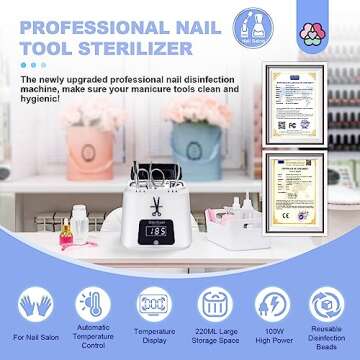 SAVILAND Nail Sterilizer Tool Electric: High-Temperature Nail Sterilizer Portable 365℉ White Sterilizer Tool Autoclave Sterilizers with Glass Beads to Sterilize Any Metal Tools More Efficient and Safe